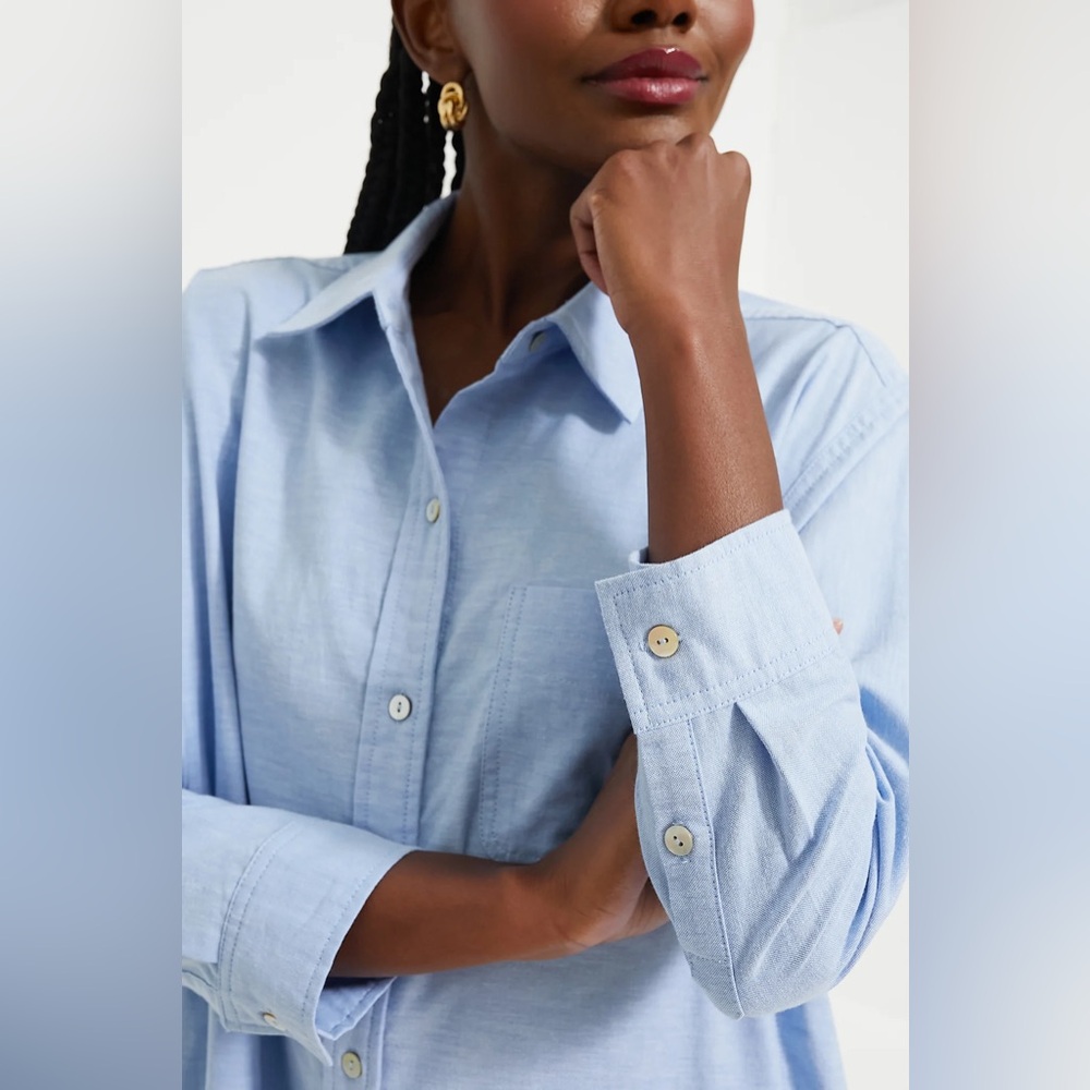 Pomander Place Light Blue Button-Front Midi Shirt Dress - Picture 3 of 5